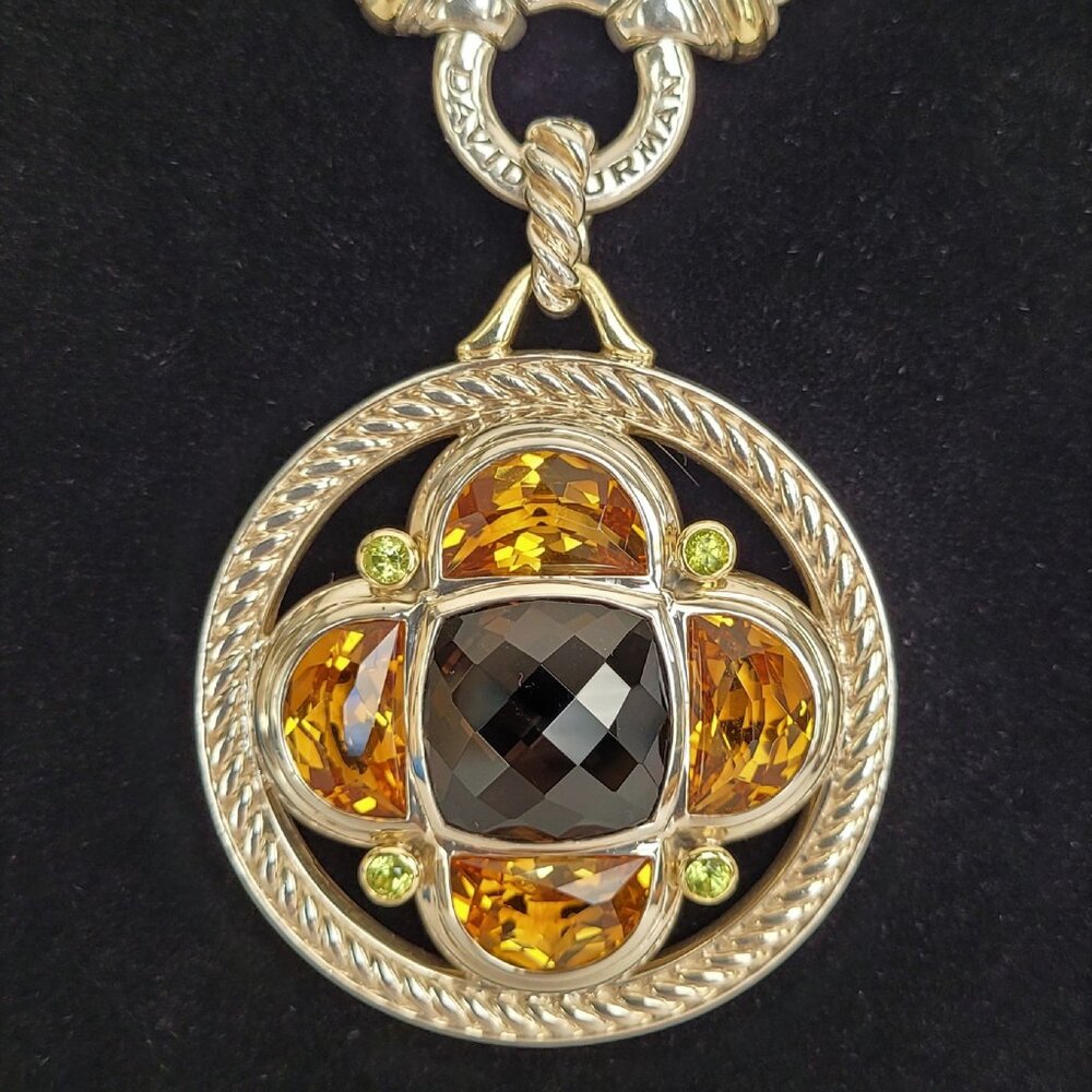 David Yurman Renaissance Smoky Quartz Citrine Pendant & Double Strand Necklace